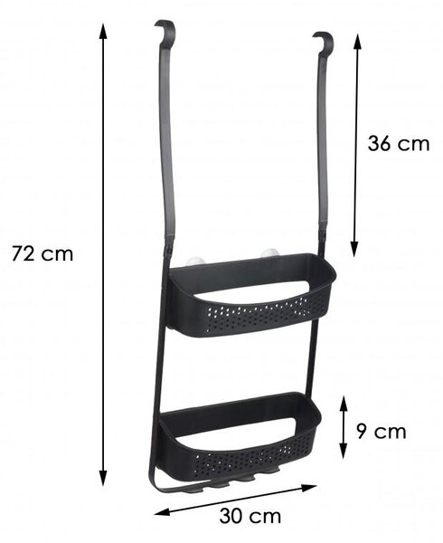 Erga Wiki, coș de baie, organizator suspendat 30x72 cm cu ventuze, negru mat, ERG-YKA-CH.WIKI-BLK