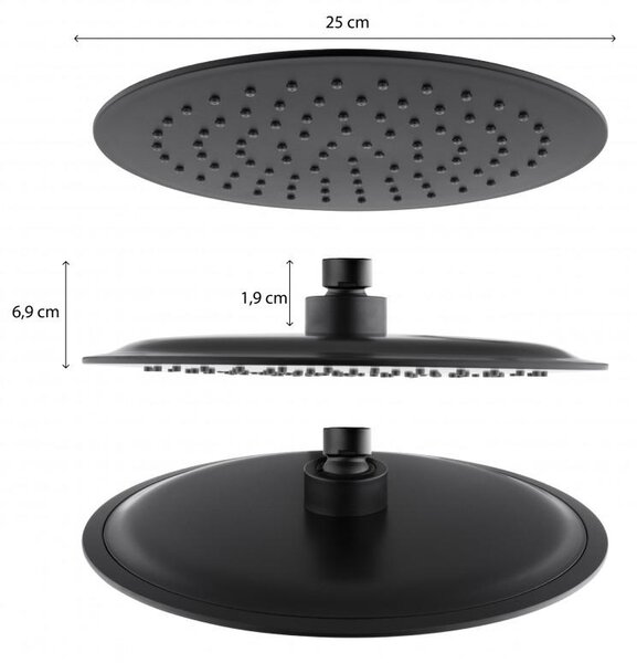 Erga Erga, cap de duș SLIM cu diametrul de 25 cm, negru mat, ERG-YKA-BP.BRG25-BLK