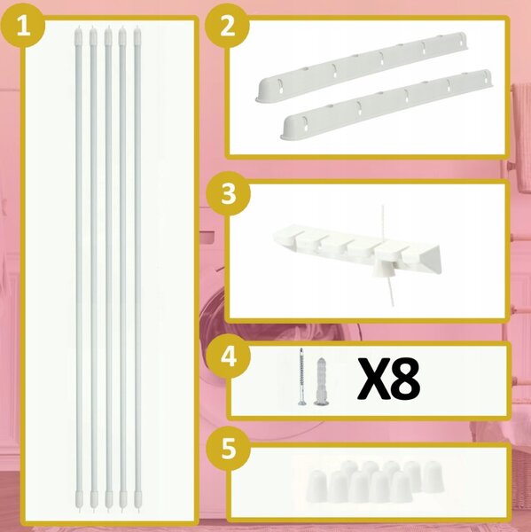 Erga Erga, cuier de tavan pentru uscarea hainelor 5x100 cm, alb, ERG-SEP-10SUSSUF5PP10