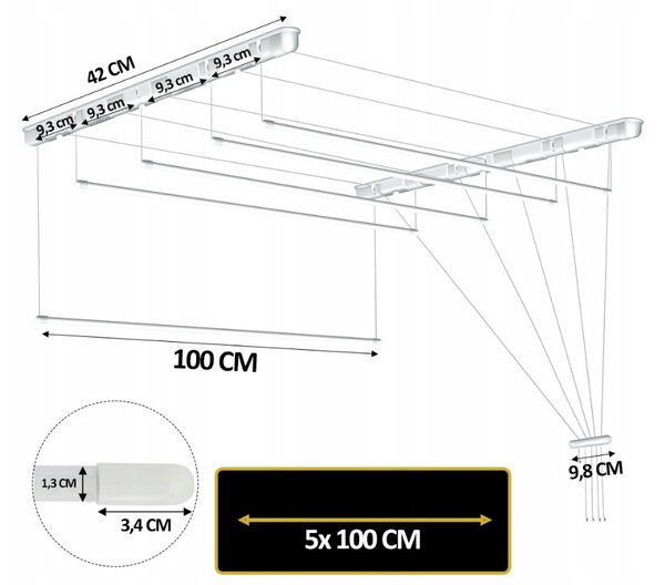 Erga Erga, cuier de tavan pentru uscarea hainelor 5x100 cm, alb, ERG-SEP-10SUSSUF5PP10
