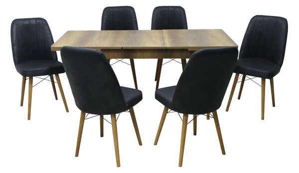 Set masă extensibilă Aris Nuc cu 6 scaune Atena Negru