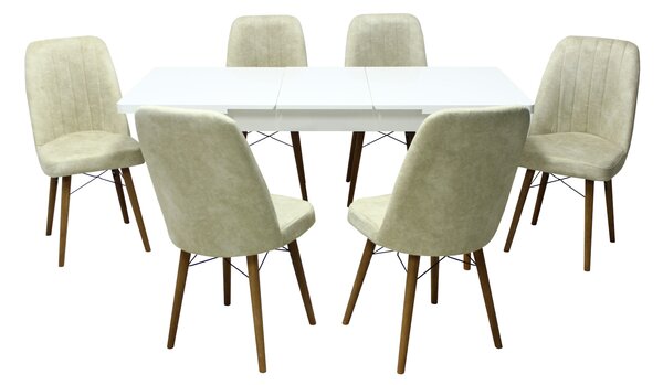 Set masă extensibilă Aris Alb cu 6 scaune Atena Crem