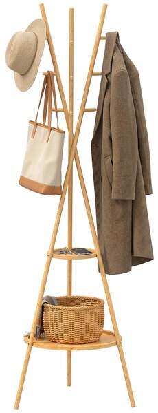 HOMCOM Cuier freestanding cu 9 cârlige și 2 polițe pentru intrare, lemn natural | Aosom Romania
