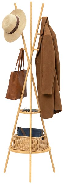HOMCOM Cuier freestanding cu 9 cârlige și 2 polițe pentru intrare, lemn natural | Aosom Romania