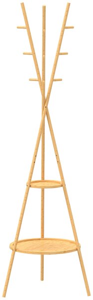 HOMCOM Cuier freestanding cu 9 cârlige și 2 polițe pentru intrare, lemn natural | Aosom Romania
