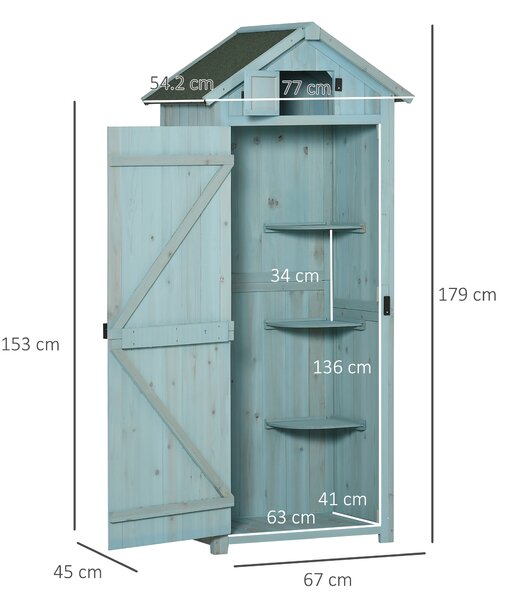Magazie de Gradina Outsunny, din Lemn Impermeabila, 77x54,2x179cm, Albastru | Aosom Romania
