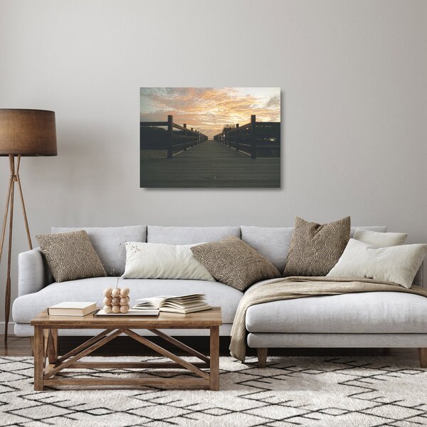 Tablou pe sticlă - Ponton de lemn, lac (70x50 cm)