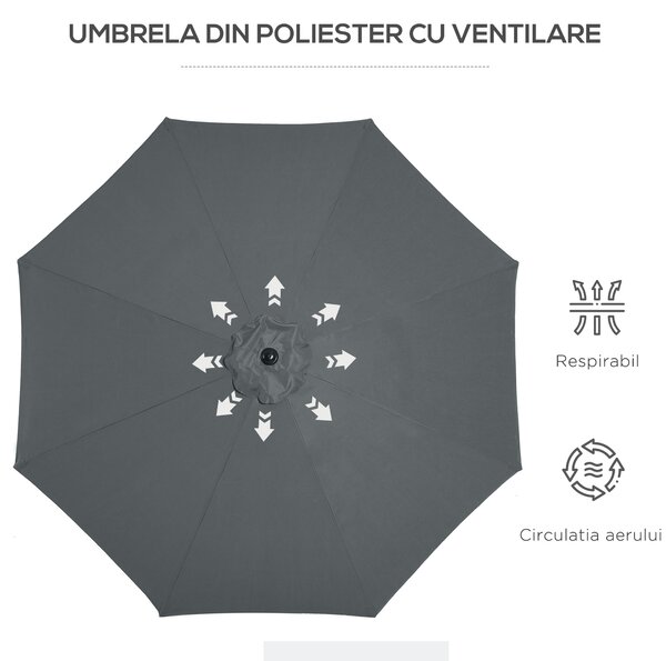 Outsunny Umbrela de Gradina Φ300cm cu Manivela, Gri Inchis | Aosom Romania