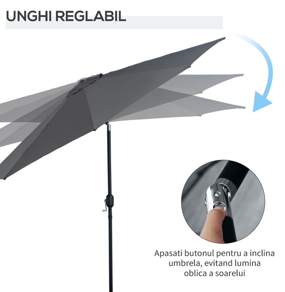 Outsunny Umbrela de Gradina Φ300cm cu Manivela, Gri Inchis | Aosom Romania