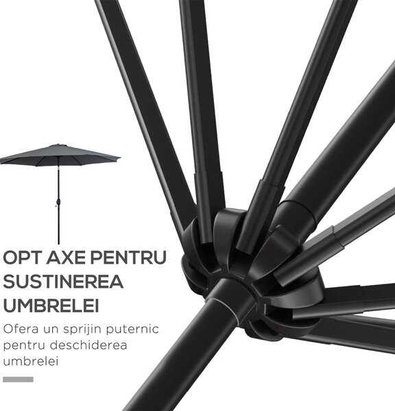 Outsunny Umbrela de Gradina Φ300cm cu Manivela, Gri Inchis | Aosom Romania