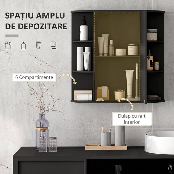 Homcom Dulapior Baie cu Oglinda – Lemn Alb 66×17×63 cm | Aosom Romania