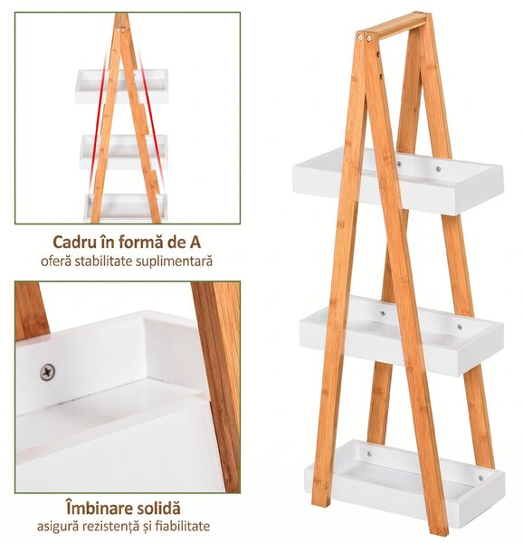 Kleankin Raft Baie cu 3 Rafturi din MDF și Bambus, Dulap Baie, 30x18x81 cm, Lemn | Aosom Romania