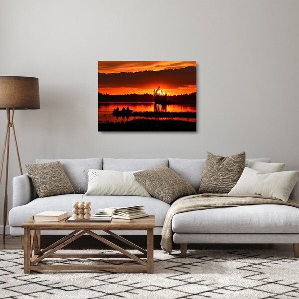 Tablou pe sticlă - Pescari pe lac (70x50 cm)