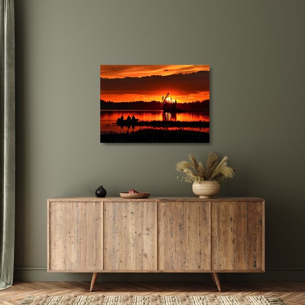 Tablou pe sticlă - Pescari pe lac (70x50 cm)