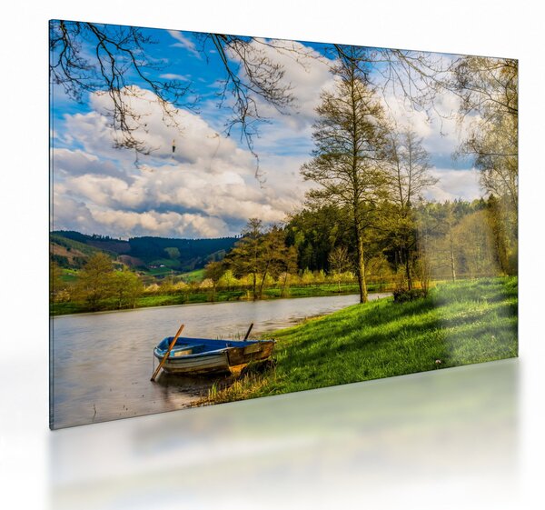 Tablou pe sticlă - Barcă pe lac (70x50 cm)