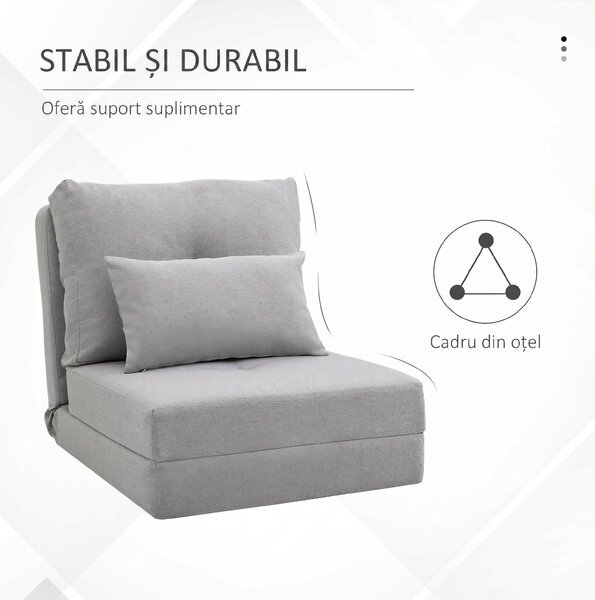 HOMCOM Fotoliu Pat 3 în 1 Convertibilă în Șezlong și Divan de Pe Podea cu 2 Perni, Gri Deschis | Aosom Romania