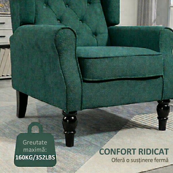 HOMCOM Scaun Accent Clasic cu Picioare de Lemn, Verde închis | Aosom Romania
