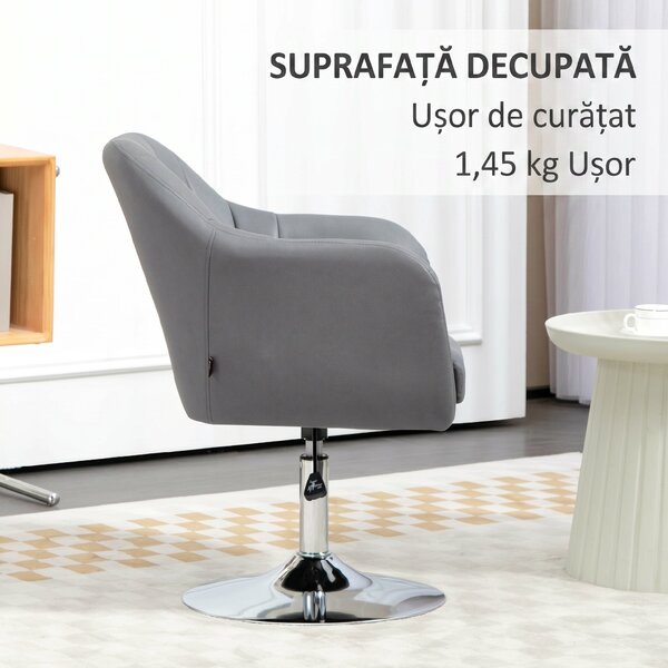 HOMCOM Scaun de birou pivotant la 360° cu Inaltime Reglabila din Material Respirabil, cu Perna, 60x60x79-91 cm, Gri | Aosom Romania