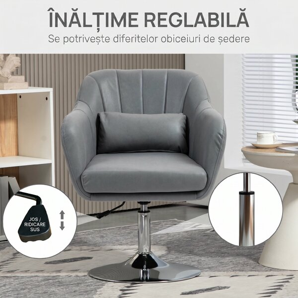 HOMCOM Scaun de birou pivotant la 360° cu Inaltime Reglabila din Material Respirabil, cu Perna, 60x60x79-91 cm, Gri | Aosom Romania