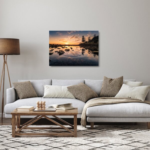 Tablou pe sticlă - Apus de soare la lac (70x50 cm)