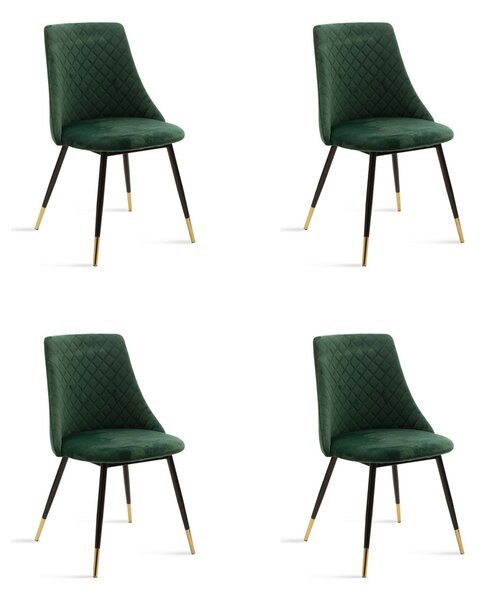 Set 4 Scaune Bucatarie/Dining Grysell Catifea Verde Picioare Negre-Auriu