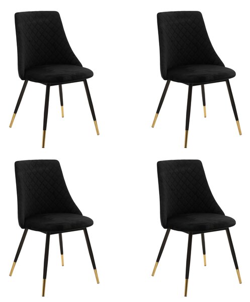 Set 4 Scaune Bucatarie/Dining Grysell Catifea Neagru Picioare Negre-Auriu
