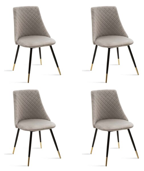 Set 4 Scaune Bucatarie/Dining Grysell Catifea Gri Picioare Negre-Auriu