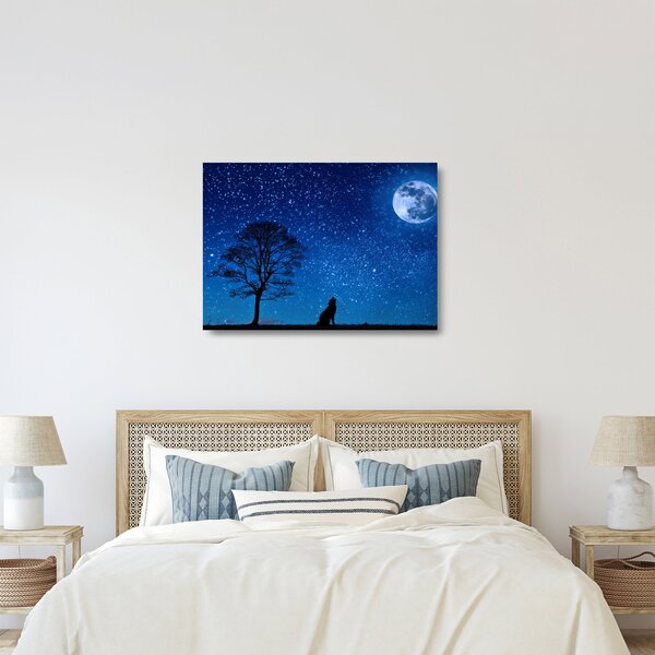 Tablou pe sticlă - Lupul urlând la lună (70x50 cm)