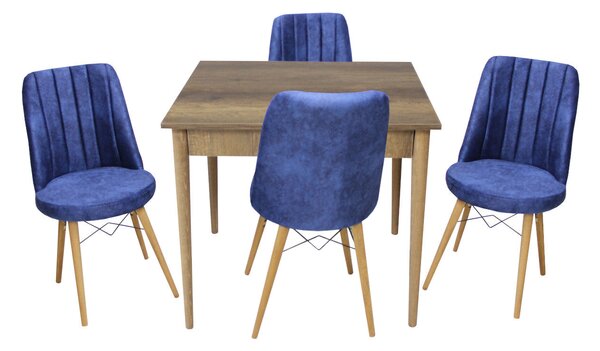 Set masă fixă Deco Nuc cu 4 scaune Apollo Albastru