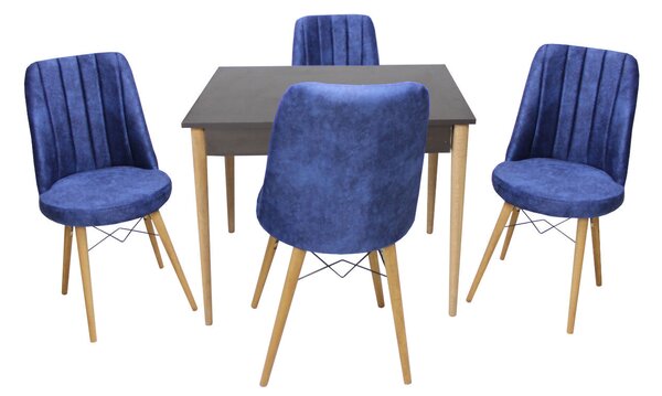 Set masă fixă Deco Wenge cu 4 scaune Apollo Albastru