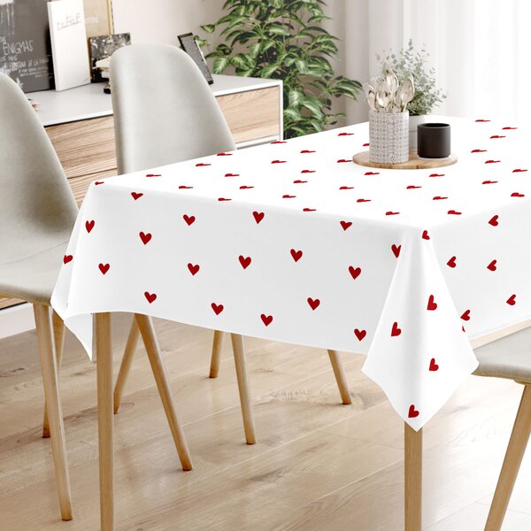 Goldea față de masă 100% bumbac - inimioare roșii pe alb 120 x 120 cm