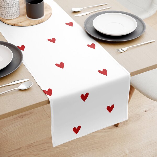 Goldea napron de masă 100% bumbac - inimioare roșii pe alb 35x140 cm