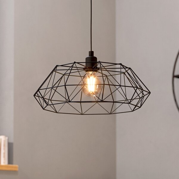 EGLO Carlton 2 lampă suspendată, neagră Ø 45.5 cm, reglabil, Negru, Camera de zi / sufragerie, Metal, Vintage