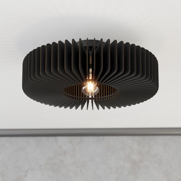 EGLO Plafonieră Palombaia, negru, Ø 50 cm, oțel/lemn, E27, reglabil, Negru, Metal