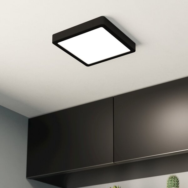 EGLO Plafonieră cu LED Fueva 5 IP44 3000K negru 21x21cm, Negru, Baie, Metal