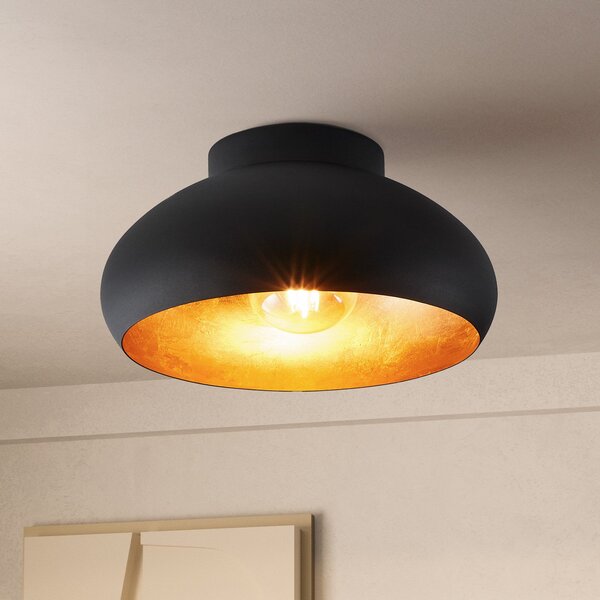 EGLO Mogano 2 plafonieră, Ø28cm, negru/auriu, reglabil, Negru, Camera de zi / sufragerie, Metal