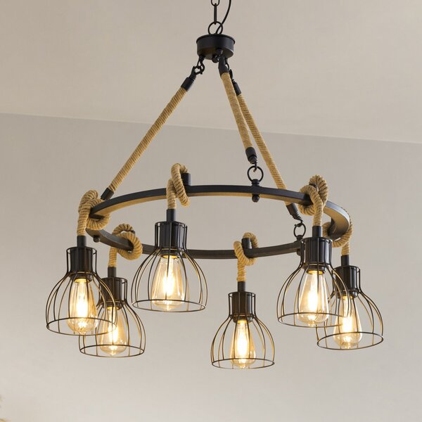 EGLO Rampside lampă suspendată cu 6 abajururi tip cușcă, reglabil, Negru, Camera de zi / sufragerie, Metal, Casă de țară / Rustic