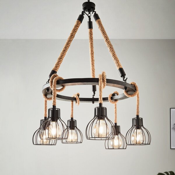 EGLO Rampside lampă suspendată cu 6 abajururi tip cușcă, reglabil, Negru, Camera de zi / sufragerie, Metal, Casă de țară / Rustic