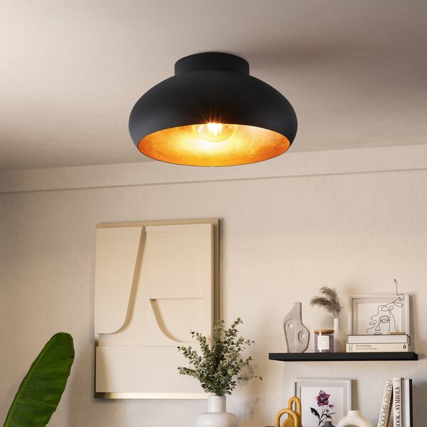 EGLO Mogano 2 plafonieră, Ø28cm, negru/auriu, reglabil, Negru, Camera de zi / sufragerie, Metal
