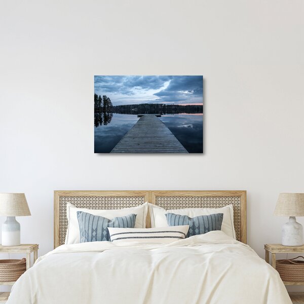 Tablou pe sticlă - Ponton de lemn, lac (70x50 cm)