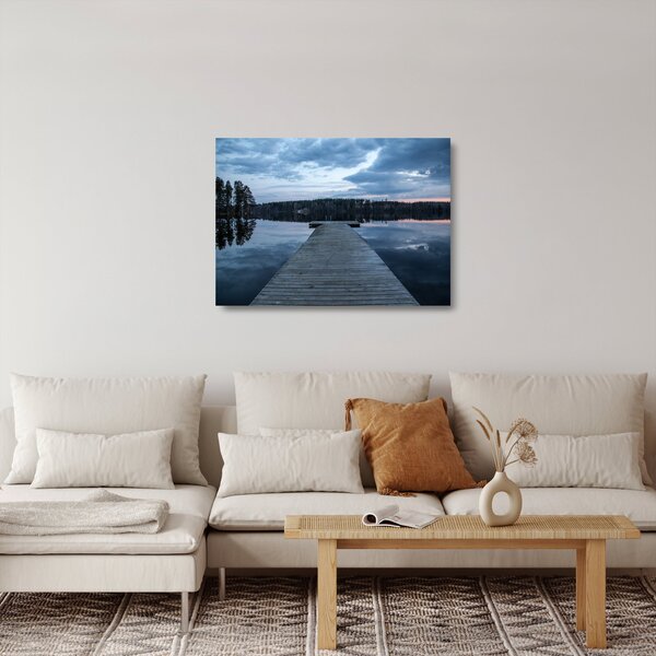 Tablou pe sticlă - Ponton de lemn, lac (70x50 cm)