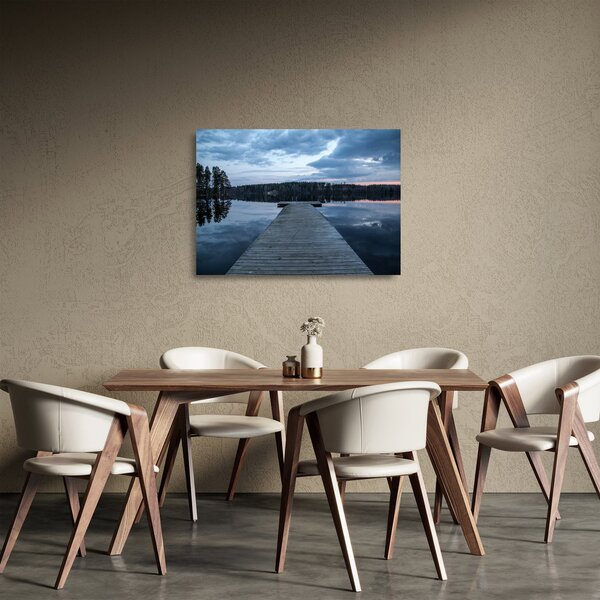 Tablou pe sticlă - Ponton de lemn, lac (70x50 cm)