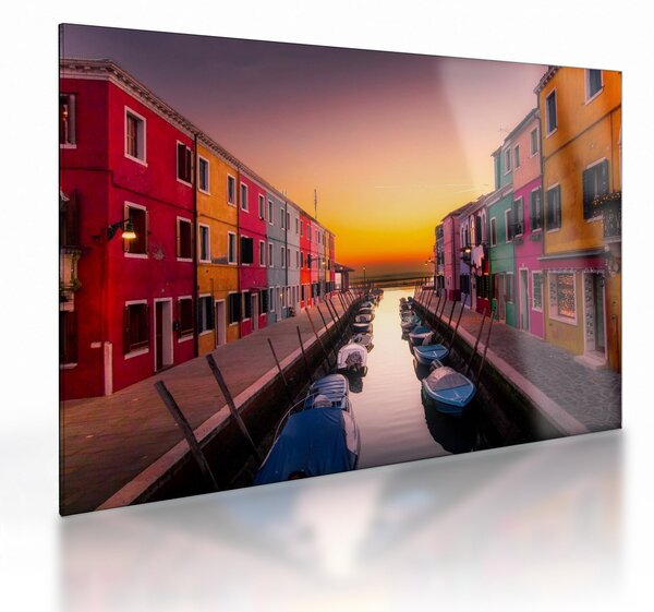 Tablou pe sticlă - Apus de soare, insula Burano, Veneția, Italia (70x50 cm)