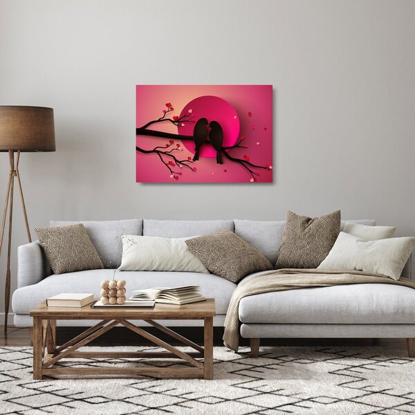 Tablou pe sticlă - Păsări îndrăgostite (70x50 cm)