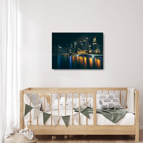 Tablou pe sticlă - Singapore noaptea (70x50 cm)
