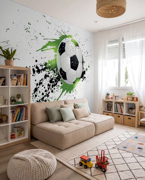 Tapet Fotbal în stropi verzi, Fototapet Pentru Copii, Fototapet pentru camera unui băiat, u57431 : Uwalls.ro