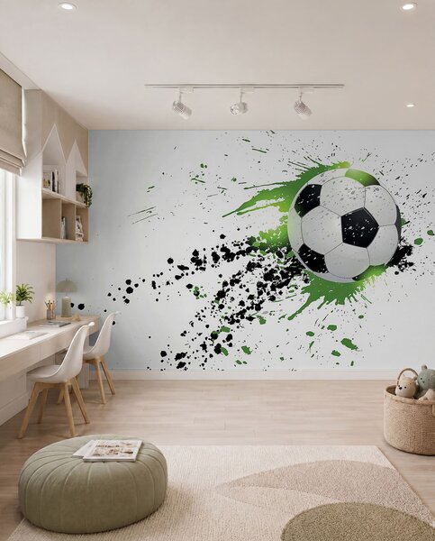 Tapet Fotbal în stropi verzi, Fototapet Pentru Copii, Fototapet pentru camera unui băiat, u57431 : Uwalls.ro