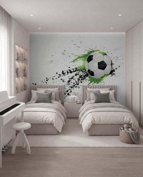 Tapet Fotbal în stropi verzi, Fototapet Pentru Copii, Fototapet pentru camera unui băiat, u57431 : Uwalls.ro