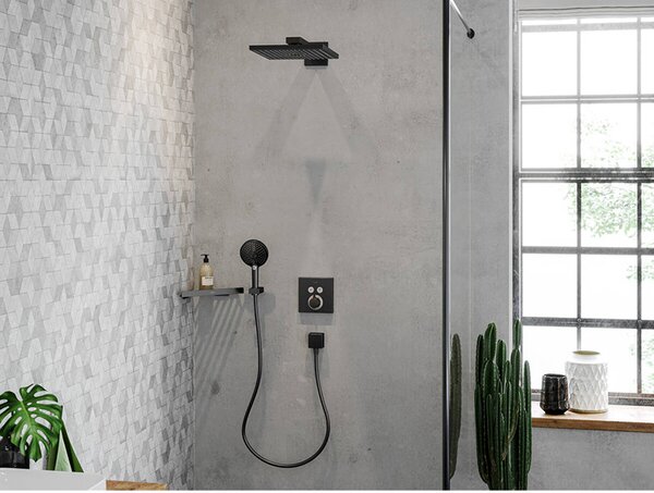 Pălărie de duș, Hansgrohe, Raindance E, cu braț de duș, negru cromat periat, 26238340