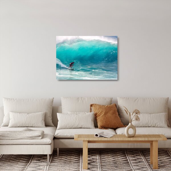 Tablou pe sticlă - Surfer în valuri (70x50 cm)